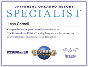Lesa-Cornell-Universal Travel Agent -Certificate